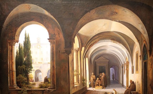 Monaci francescani nel chiostro di Santa Maria in Ara Coeli, 1842